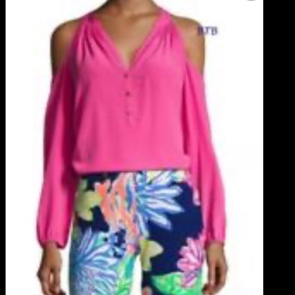 Lilly Pulitzer Finch Silk Open Shoulder Top
